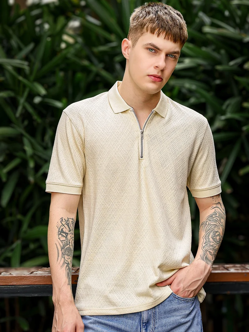 Maniac  Maniac Mens puff printed round neck half sleeve cream and dark grey cotton tshirt for Men | Best Price UAE